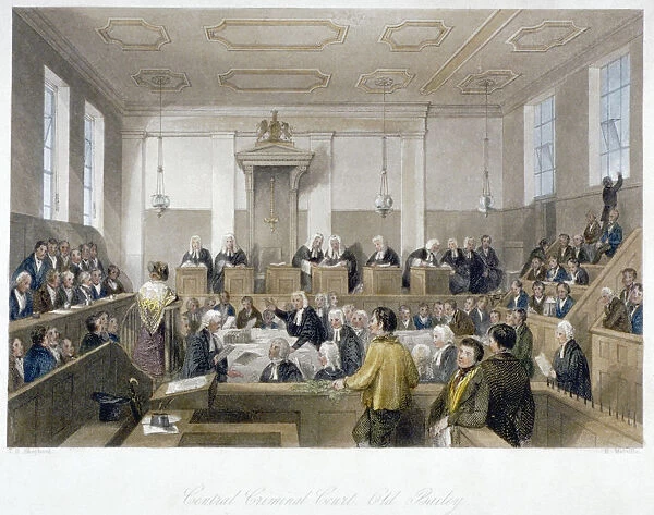 Inside the Central Criminal Court, Old Bailey, with a court in session, City of London, 1840
