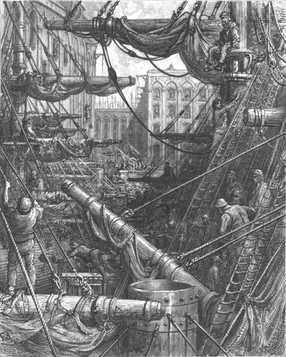 Framed Print : Inside the Docks, 1872. Creator: Gustave Doré Framed Print : Inside the Docks, 1872. Creator: Gustave Doré