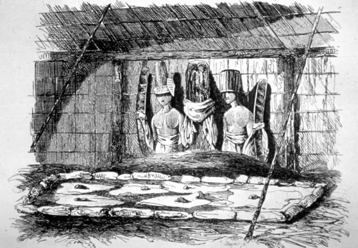 Framed Print : Inside of a Funeral Hut, Tahiti, 18th century. Artist: John Webber Framed Print : Inside of a Funeral Hut, Tahiti, 18th century. Artist: John Webber