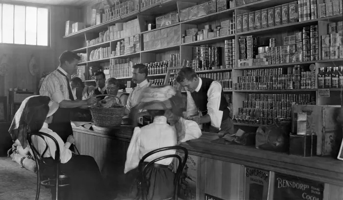 Framed Print : Inside grocery shop possibly Kelvin Grove / Red Hill Queensland, 1905 Framed Print : Inside grocery shop possibly Kelvin Grove / Red Hill Queensland, 1905