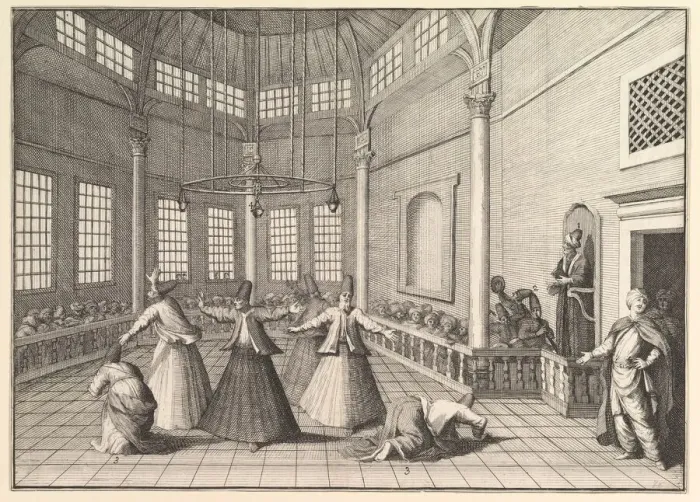 Framed Print : The Inside of a Mosque, the Dervishes Dancing (Aubry de La Mottrayes Framed Print : The Inside of a Mosque, the Dervishes Dancing (Aubry de La Mottrayes
