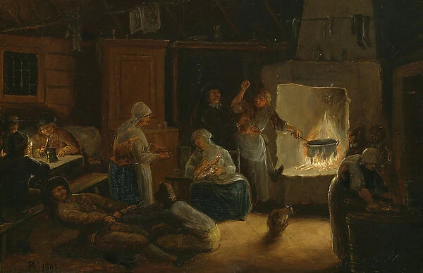 Inside a Peasant's Cottage in Småland, 1801. Creator: Pehr Hörberg