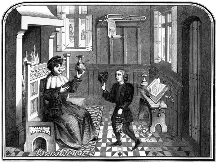 Framed Print : Inside the physicians house, 15th century (1849). Artist: A Bisson Framed Print : Inside the physicians house, 15th century (1849). Artist: A Bisson