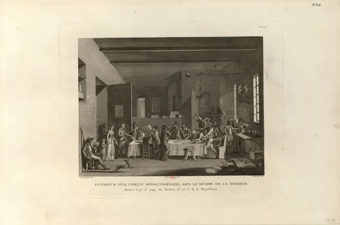 Framed Print : Inside a Revolutionary Committee during the Reign of Terror, 1802. Creator: Berthault Framed Print : Inside a Revolutionary Committee during the Reign of Terror, 1802. Creator: Berthault