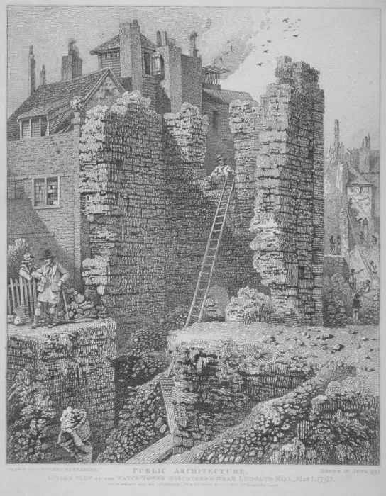 Framed Print : Inside view of the Watch Tower and remains of London Wall, City of London, 1813. Artist Framed Print : Inside view of the Watch Tower and remains of London Wall, City of London, 1813. Artist