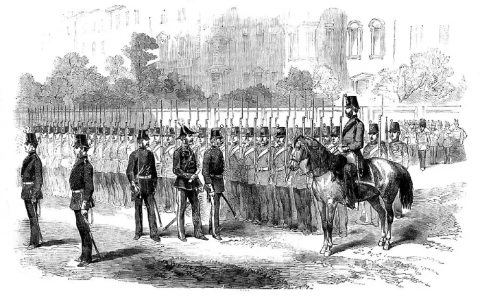 Framed Print : Inspection of the City of London Militia, 1858. Creator: Unknown Framed Print : Inspection of the City of London Militia, 1858. Creator: Unknown
