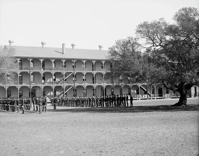 Framed Print : Inspection day, Fort Monroe, Old Point Comfort, Va. c1905. Creator: Unknown Framed Print : Inspection day, Fort Monroe, Old Point Comfort, Va. c1905. Creator: Unknown