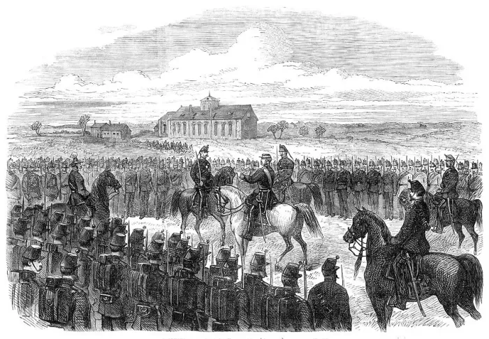 Framed Print : Inspection of the Essex Rifles (Militia) at Colchester, 1869. Creator: Unknown Framed Print : Inspection of the Essex Rifles (Militia) at Colchester, 1869. Creator: Unknown