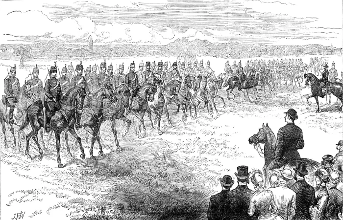 Framed Print : Inspection of the Middlesex Yeomanry Cavalry in Bushey Park, 1883. Creator: Unknown Framed Print : Inspection of the Middlesex Yeomanry Cavalry in Bushey Park, 1883. Creator: Unknown