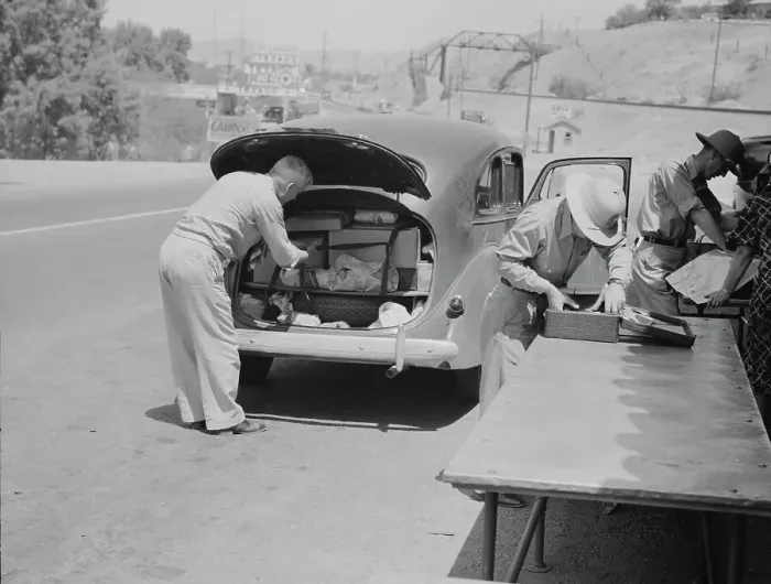 Framed Print : Inspection station on the California-Arizona state line maintained by... 1937. Creator: Dorothea Lange Framed Print : Inspection station on the California-Arizona state line maintained by... 1937. Creator: Dorothea Lange
