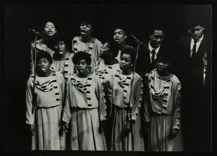 Framed Print : The Inspirational Choir performing at the Forum Theatre, Hatfield, Hertfordshire, 1985