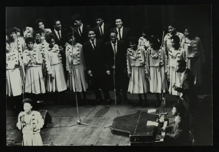 Framed Print : The Inspirational Choir on stage at the Forum Theatre, Hatfield, Hertfordshire, 1985 Framed Print : The Inspirational Choir on stage at the Forum Theatre, Hatfield, Hertfordshire, 1985
