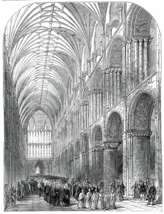 Framed Print : Installation of the Bishop of Norwich - the Procession in the Nave of Norwich Cathedral, 1850. Creator: Unknown Framed Print : Installation of the Bishop of Norwich - the Procession in the Nave of Norwich Cathedral, 1850. Creator: Unknown