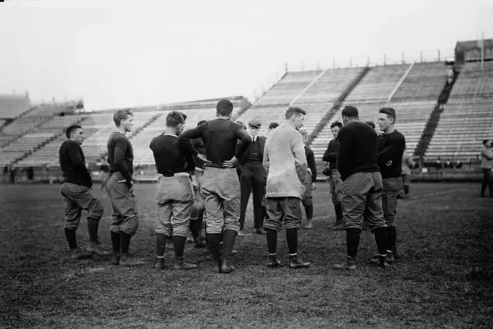 Framed Print : Instructing Yale football team, between c1910 and c1915. Creator: Bain News Service Framed Print : Instructing Yale football team, between c1910 and c1915. Creator: Bain News Service