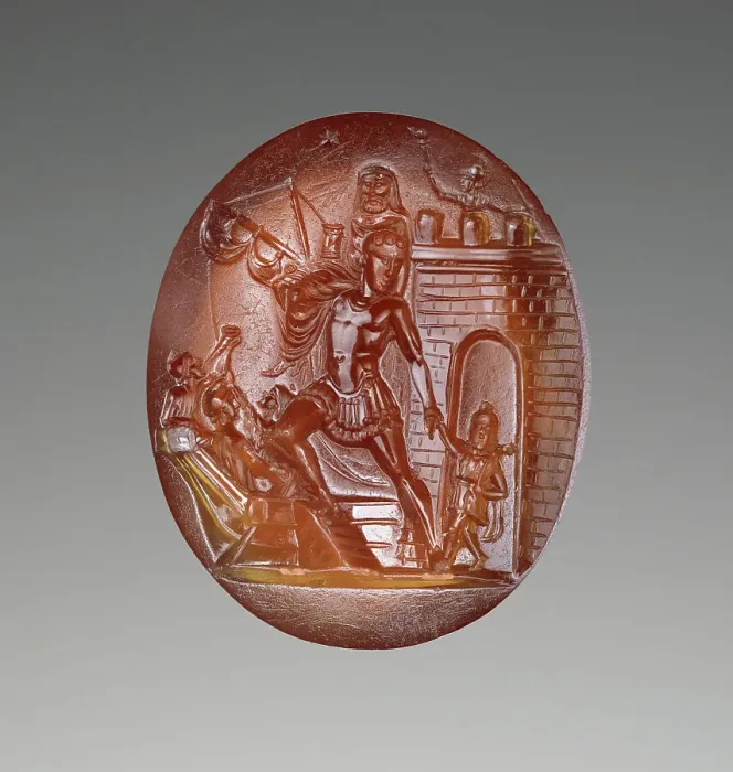 Framed Print : Intaglio with Scene of Aeneas and his Family Escaping from Troy, about 20 B.C. Creator: Unknown Framed Print : Intaglio with Scene of Aeneas and his Family Escaping from Troy, about 20 B.C. Creator: Unknown