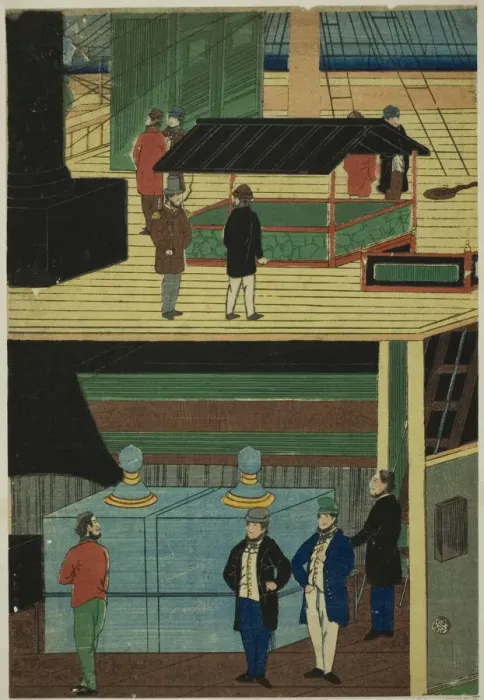 Framed Print : Interior of an American Steamship (Amerikakoku jokisen-chu no zu), 1861 Framed Print : Interior of an American Steamship (Amerikakoku jokisen-chu no zu), 1861