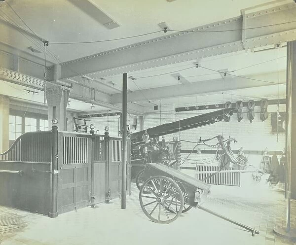 Interior of appliance room, Northcote Road Fire Station, Battersea, London, 1906