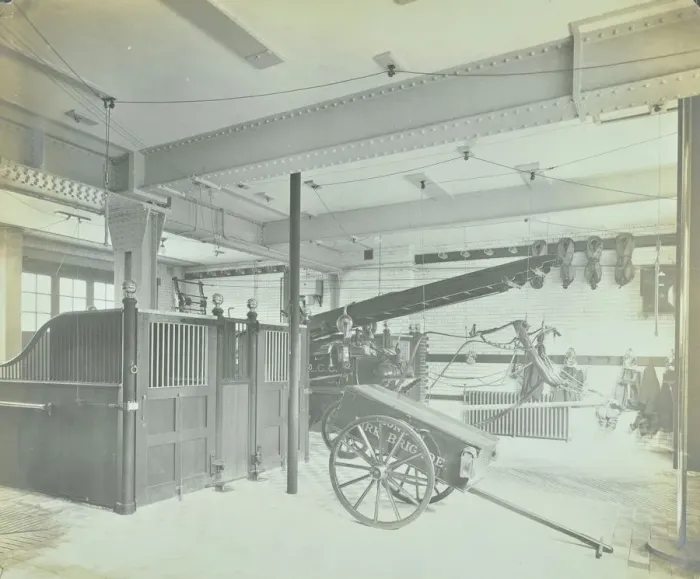 Framed Print : Interior of appliance room, Northcote Road Fire Station, Battersea, London, 1906 Framed Print : Interior of appliance room, Northcote Road Fire Station, Battersea, London, 1906