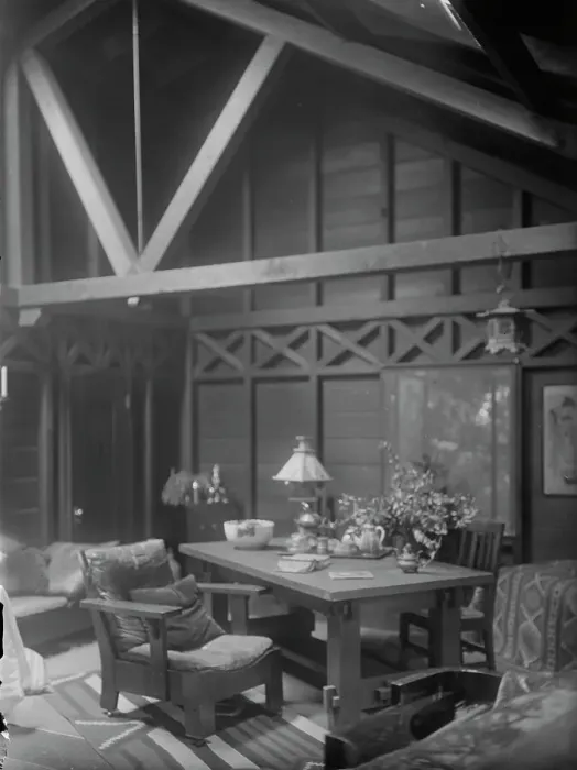 Framed Print : Interior of Arnold Genthe's bungalow in Carmel, California, between 1906 and 1911. Creator: Arnold Genthe Framed Print : Interior of Arnold Genthe's bungalow in Carmel, California, between 1906 and 1911. Creator: Arnold Genthe
