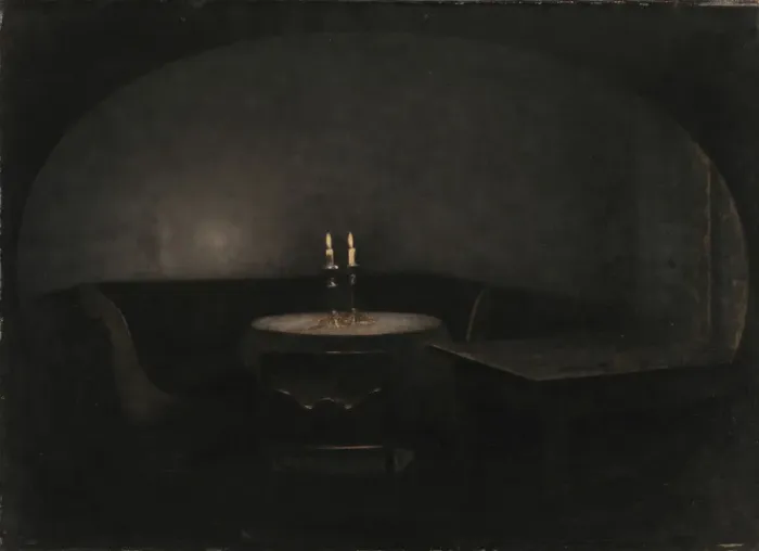 Framed Print : Interior. Artificial Light (Interior. Kunstigt lys), 1909. Creator: Hammershoi Framed Print : Interior. Artificial Light (Interior. Kunstigt lys), 1909. Creator: Hammershoi
