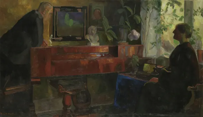 Framed Print : Interior with the Artists Oluf and Kris Wold-Torne, 1900-1904. Creator: Thorvald Erichsen Framed Print : Interior with the Artists Oluf and Kris Wold-Torne, 1900-1904. Creator: Thorvald Erichsen