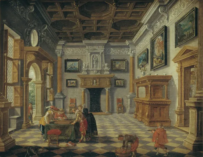 Framed Print : Interior with Backgammon Players at Table, 1622-1630. Creators: Bartholomeus van Bassen, Esaias van de Velde Framed Print : Interior with Backgammon Players at Table, 1622-1630. Creators: Bartholomeus van Bassen, Esaias van de Velde