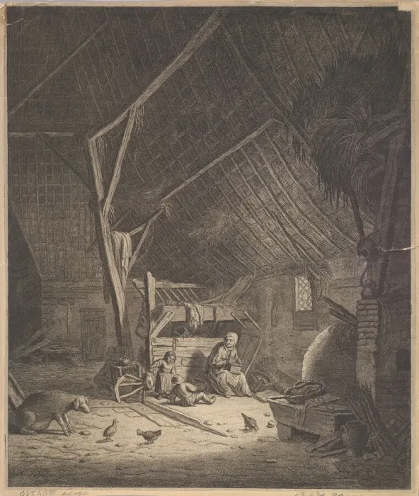Framed Print : Interior of a Barn with Mother and Two Children, Right in Front a Pig (copy) Framed Print : Interior of a Barn with Mother and Two Children, Right in Front a Pig (copy)