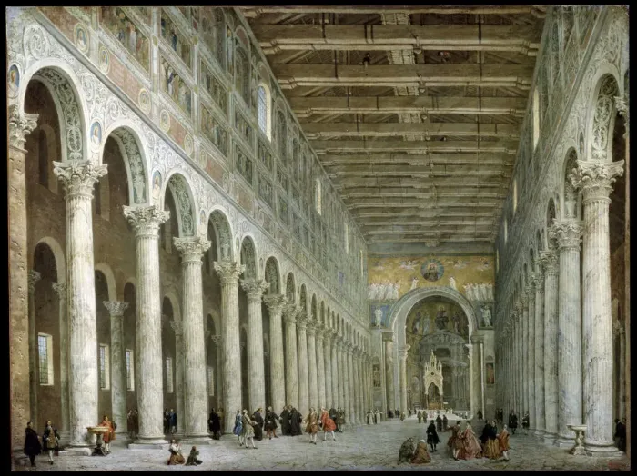 Framed Print : Interior of the Basilica of St Paul Outside the Walls in Rome, c1750. Artist: Giovanni Paolo Panini Framed Print : Interior of the Basilica of St Paul Outside the Walls in Rome, c1750. Artist: Giovanni Paolo Panini