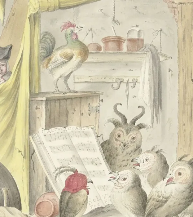 Framed Print : Interior with bird concert, 1620-1715. Creator: Cornelis Saftleven Framed Print : Interior with bird concert, 1620-1715. Creator: Cornelis Saftleven
