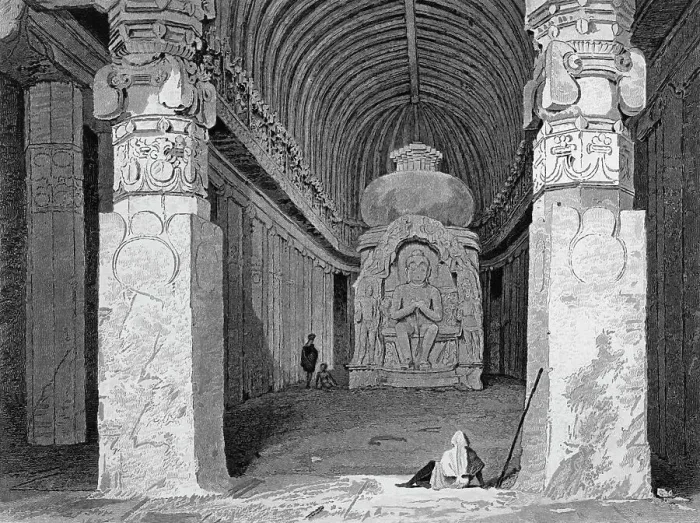 Framed Print : Interior of the Bisma Kurm, Caves of Ellora, 1834. Creator: George Cattermole