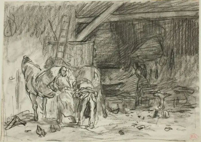 Framed Print : Interior of a Blacksmiths Shop (recto); Man Bending Over, Seen from Read (verso) Framed Print : Interior of a Blacksmiths Shop (recto); Man Bending Over, Seen from Read (verso)