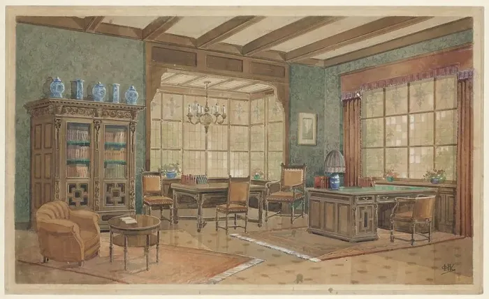 Framed Print : Interior with bookcase in Renaissance style, c.1925. Creator: Monogrammist HK Framed Print : Interior with bookcase in Renaissance style, c.1925. Creator: Monogrammist HK