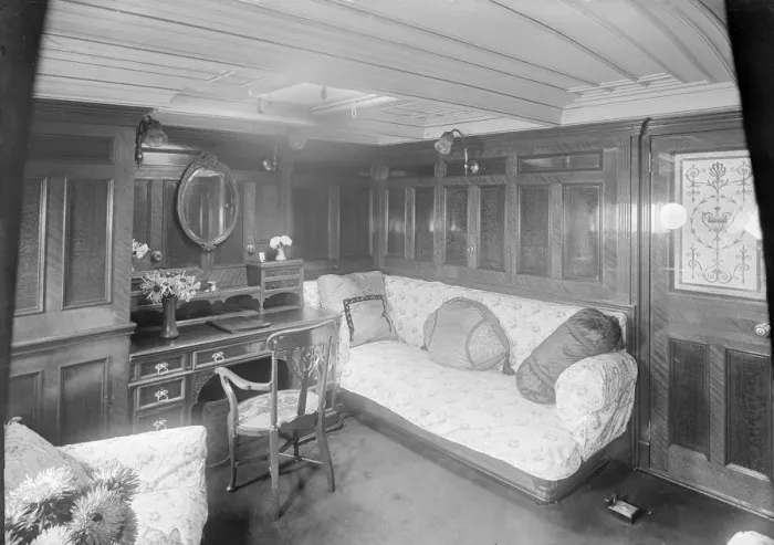 Framed Print : Interior of boudoir on Venetia, 1920. Creator: Kirk & Sons of Cowes Framed Print : Interior of boudoir on Venetia, 1920. Creator: Kirk & Sons of Cowes