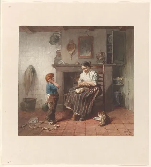Framed Print : Interior with a boy and his kite, and a woman, 1869. Creator: Frederik William Zurcher Framed Print : Interior with a boy and his kite, and a woman, 1869. Creator: Frederik William Zurcher