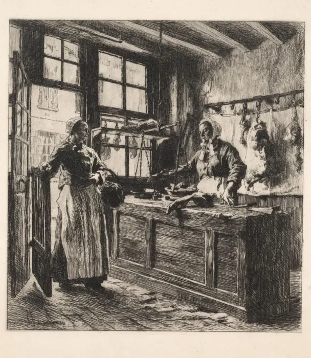 Framed Print : Interior of a Butcher Shop. Creator: Leon Augustin Lhermitte (French, 1844-1925) Framed Print : Interior of a Butcher Shop. Creator: Leon Augustin Lhermitte (French, 1844-1925)