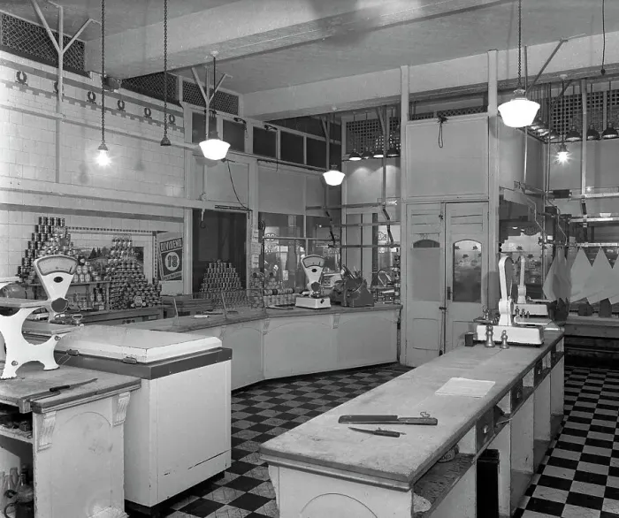 Framed Print : Interior of the Butchery Department, Barnsley Co-op, South Yorkshire, 1956. Artist Framed Print : Interior of the Butchery Department, Barnsley Co-op, South Yorkshire, 1956. Artist
