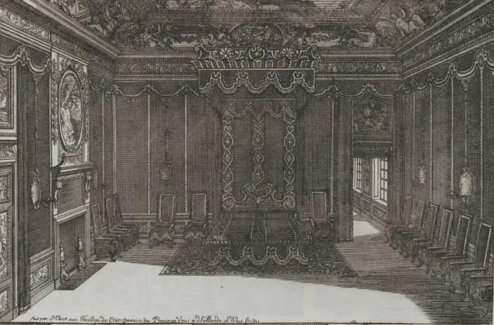 Framed Print : Interior with a Canopy Bed and a Row of Chairs Lining the Walls, from No Framed Print : Interior with a Canopy Bed and a Row of Chairs Lining the Walls, from No