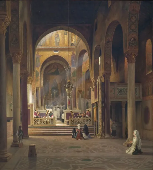 Framed Print : Interior of the Capella Palatina in Palermo, Italy, 1842. Creator: Martinus Rorbye Framed Print : Interior of the Capella Palatina in Palermo, Italy, 1842. Creator: Martinus Rorbye