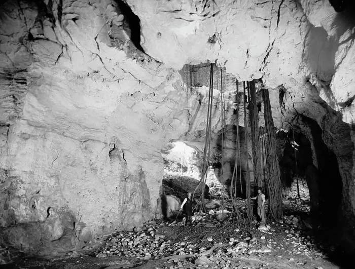 Framed Print : Interior of cave, El Abra, Mexico, between 1880 and 1897. Creator: William H. Jackson Framed Print : Interior of cave, El Abra, Mexico, between 1880 and 1897. Creator: William H. Jackson