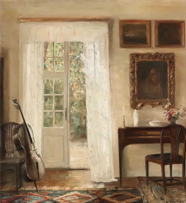 Framed Print : Interior with a cello Framed Print : Interior with a cello