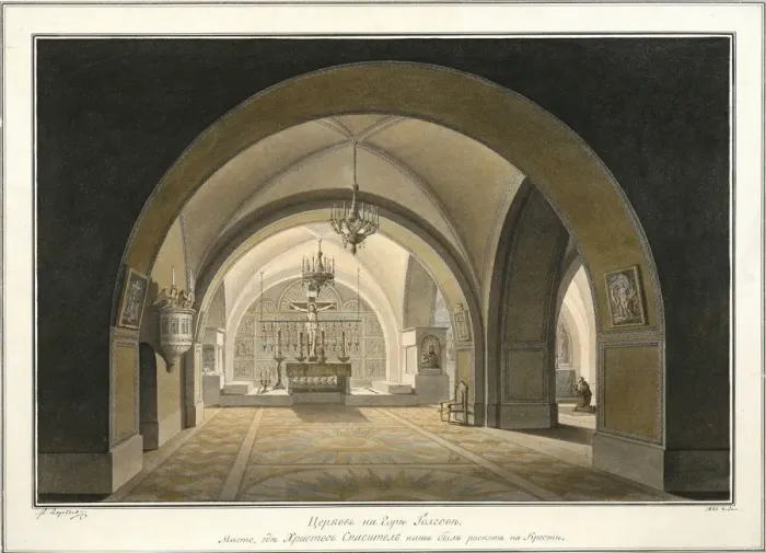 Framed Print : Interior of the Church of the Holy Sepulchre at the site of Golgotha, 1821. Artist: Vorobyev, Maxim Nikiphorovich (1787-1855) Framed Print : Interior of the Church of the Holy Sepulchre at the site of Golgotha, 1821. Artist: Vorobyev, Maxim Nikiphorovich (1787-1855)