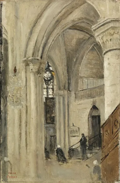 Framed Print : Interior of the Church at Mantes, 1865. Creator: Jean-Baptiste-Camille Corot