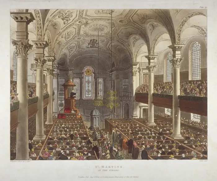 Framed Print : Interior of the Church of St Martin-in-the-Fields, Westminster, London, 1809. Artist