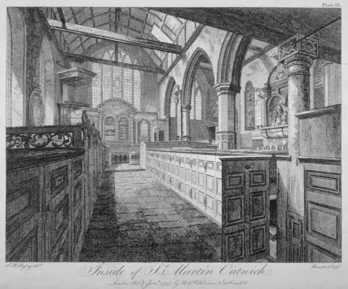 Framed Print : Interior of the Church of St Martin Outwich, City of London, 1796. Artist: Barrett Framed Print : Interior of the Church of St Martin Outwich, City of London, 1796. Artist: Barrett