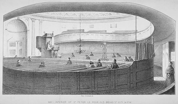 Interior of the Church of St Peter-le-Poer during a service, City of London, 1830