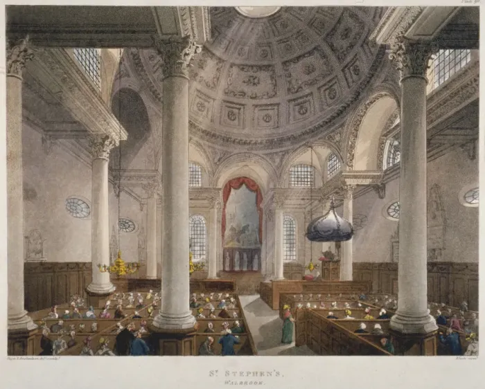 Framed Print : Interior of the Church of St Stephen Walbrook during a service, City of London, 1809 Framed Print : Interior of the Church of St Stephen Walbrook during a service, City of London, 1809