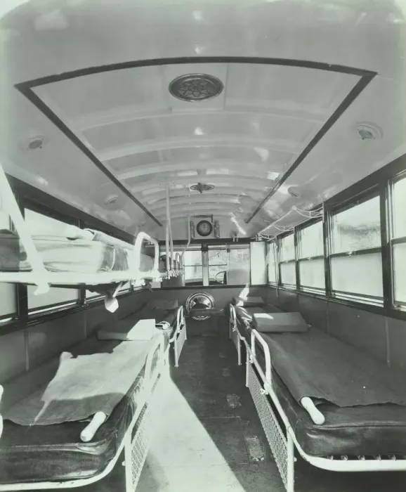 Framed Print : Interior of coach type ambulance, Western Ambulance Station, Fulham, 1935 Framed Print : Interior of coach type ambulance, Western Ambulance Station, Fulham, 1935
