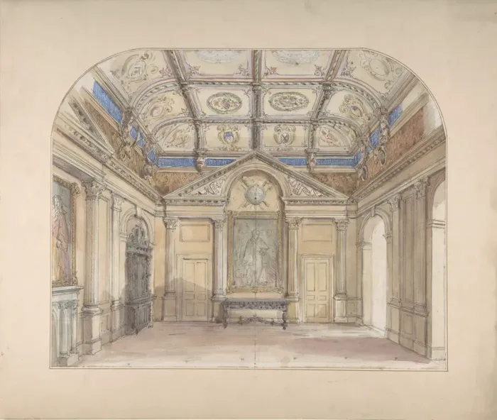 Framed Print : Interior with coffered ceiling and Corinthian order applied to walls, 19th century