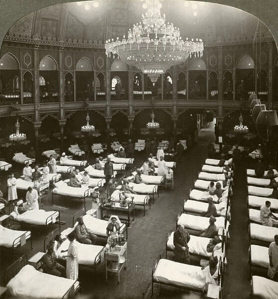 Interior of the commodious hospital at Brighton, Sussex, World War I, 1914-1918. Artist: Realistic Travels Publishers