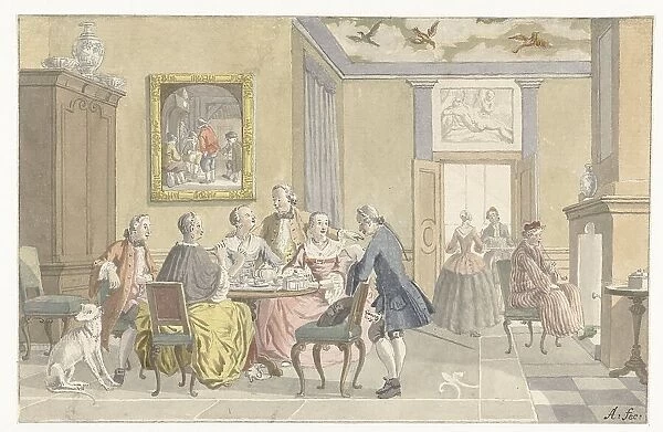 Interior with company drinking tea, 1723-1760. Creator: Nicolaas Aartman